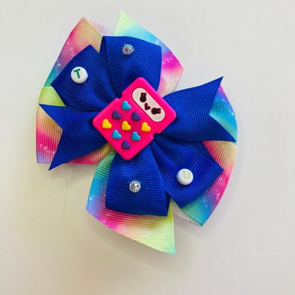 BACK to SCHOOL Hair Bow Clips, Tie Dye Grosgrain Ribbons HairBow Handmade NEW